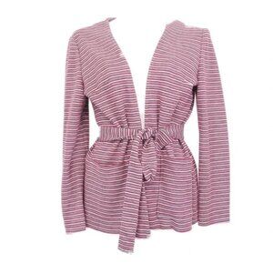 70s Vintage Cardigan Approx Med Red and Gray‎ Striped With Matching Belt